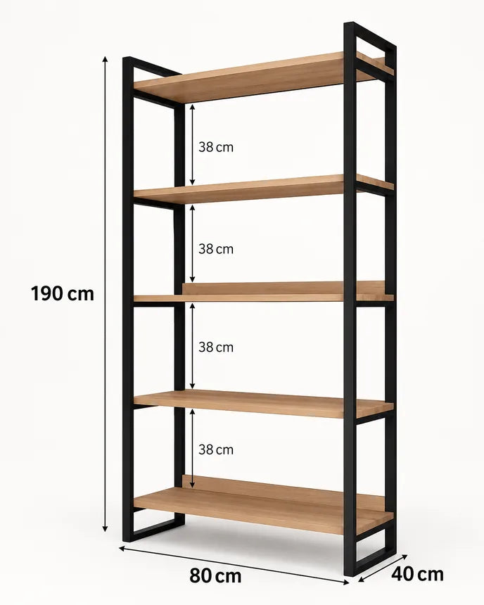 Plano acotado de la estantería de 190 × 80 × 40 cm