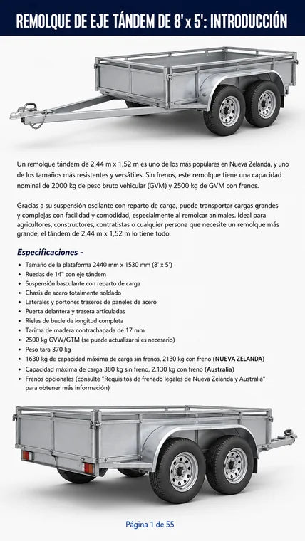 Plano del remolque de eje tándem de 8 por 5 pies