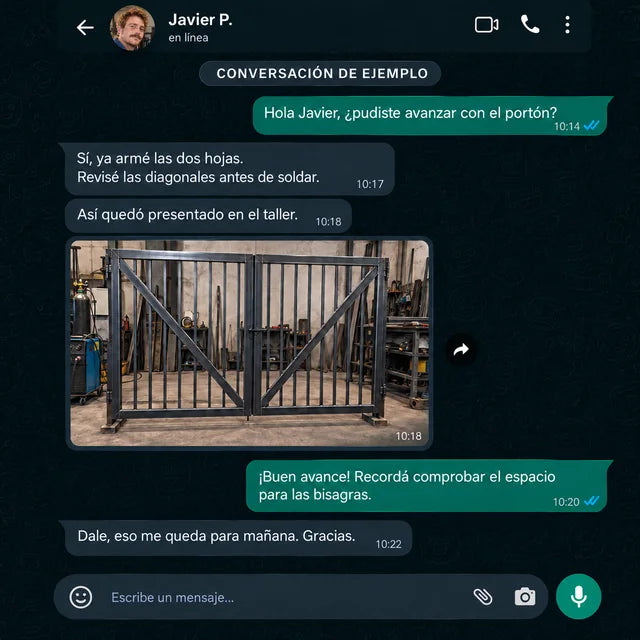 Conversación de ejemplo sobre un proyecto fabricado con los planos