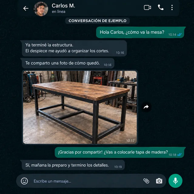 Conversación de ejemplo sobre un proyecto fabricado con los planos